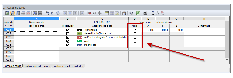 Peso próprio ativo/inativo