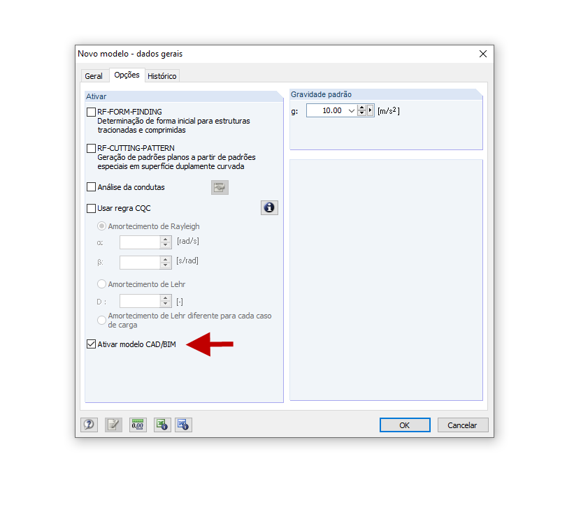 Ativação do ambiente do modelo CAD/BIM