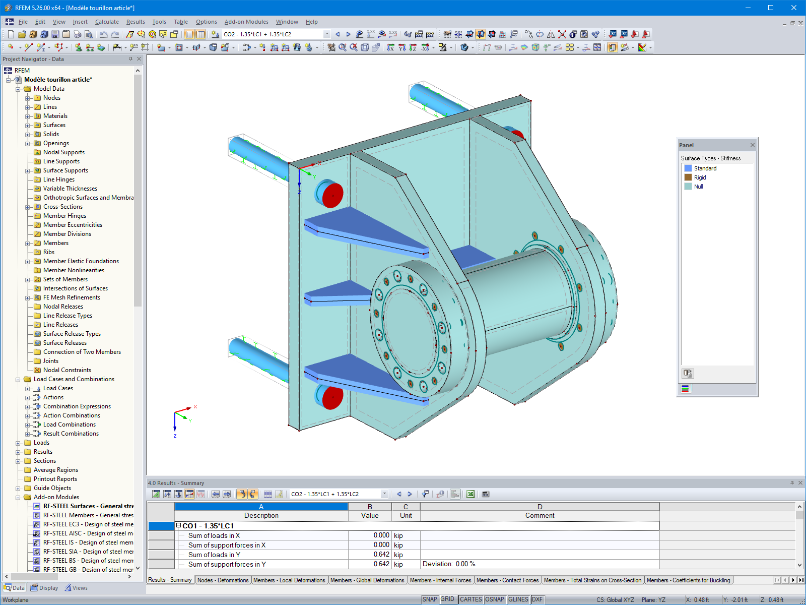 Modelo 3D de um munhão com elementos sólidos no RFEM (© AGICEA)