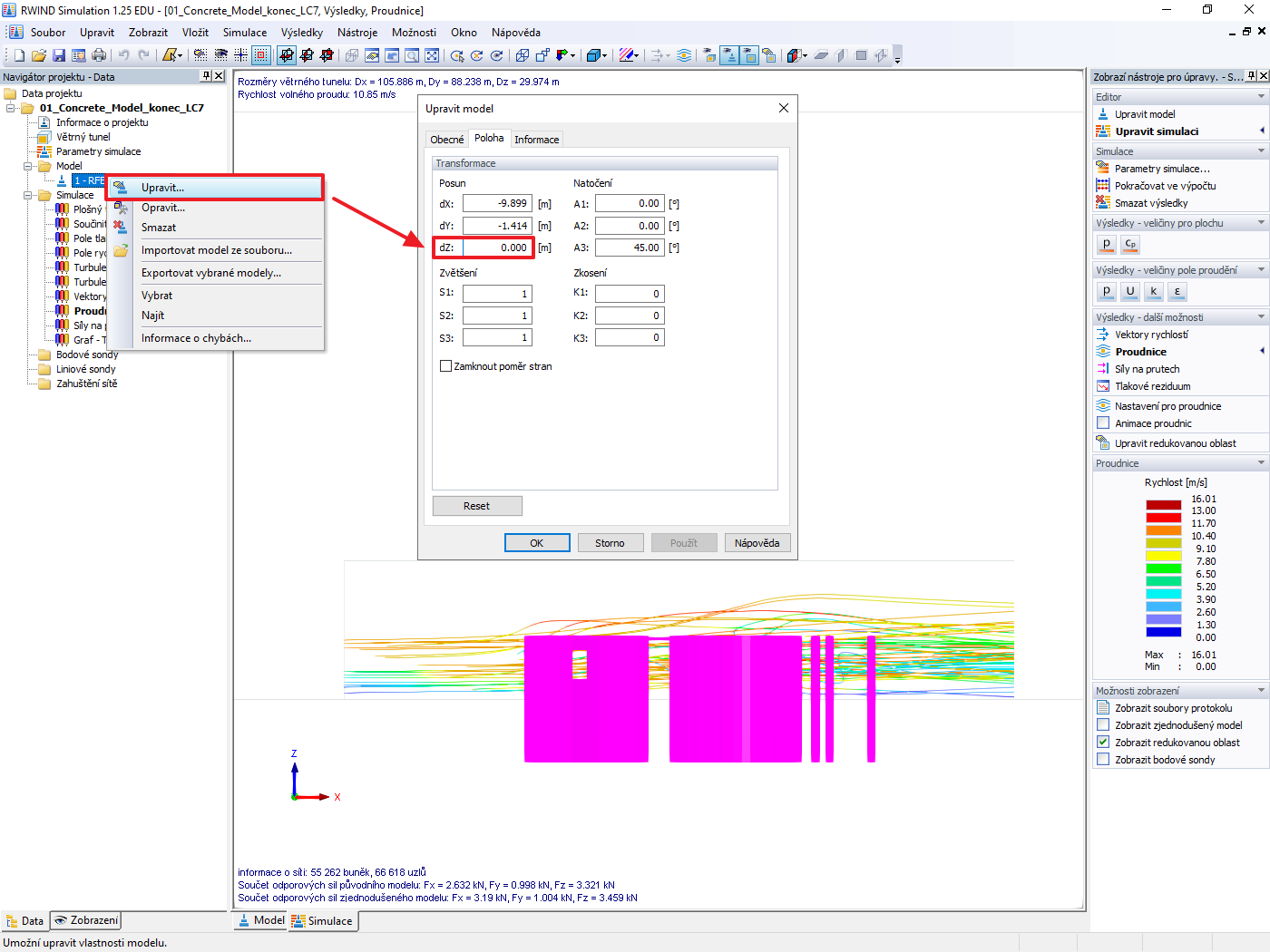 Pode influenciar a posição do modelo importado utilizando a caixa de diálogo "Editar modelo" diretamente no RWIND Simulation.