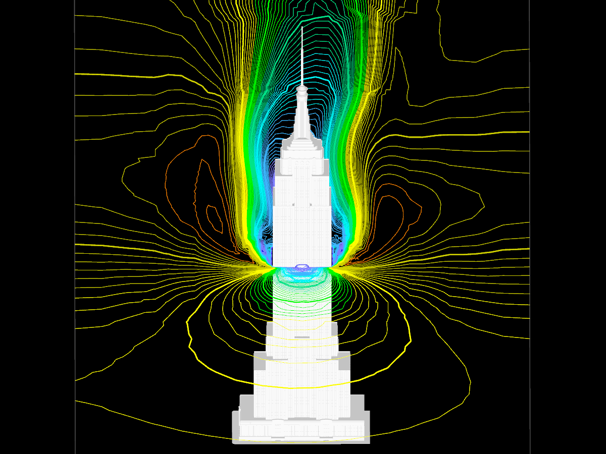 Empire State Building com isolinhas de renderização horizontal