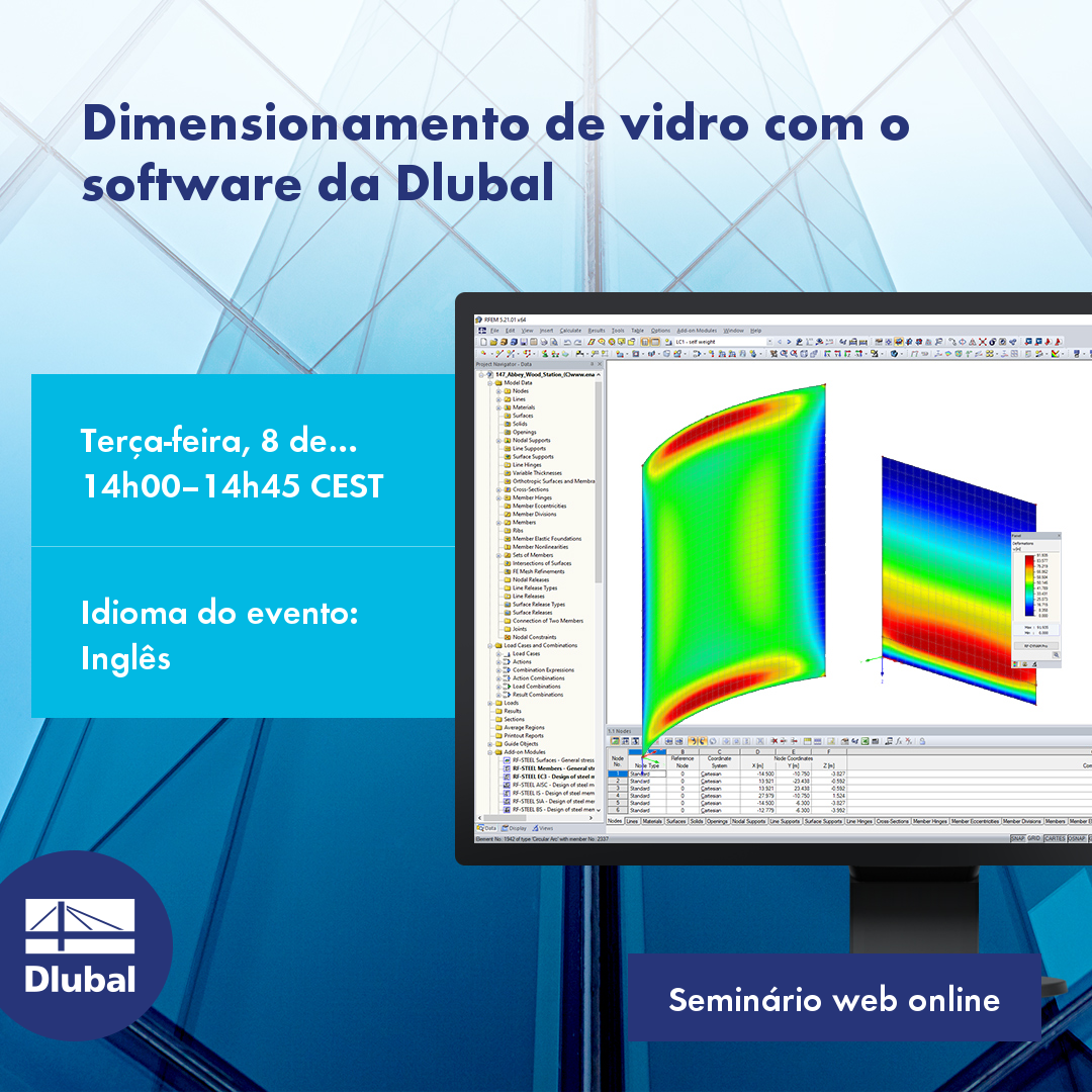 Dimensionamento de vidro com o software da Dlubal