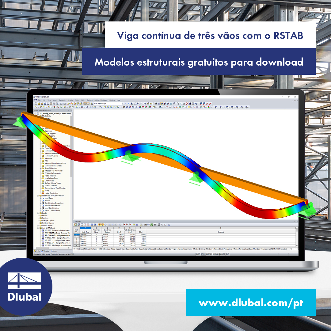 Viga contínua de três vãos com o RSTAB