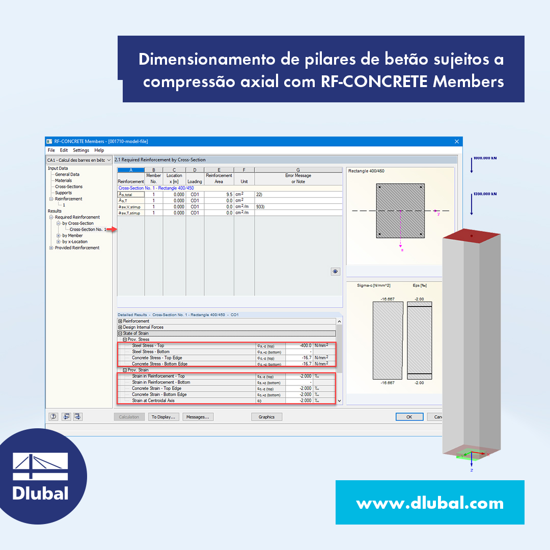 Dimensionamento de um pilar de betão sujeito a compressão axial com RF-CONCRETE Members