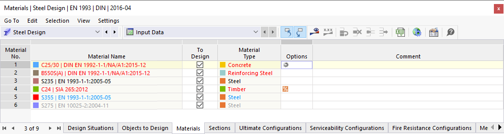 Destacamento de cores de materiais para dimensionamento de aço