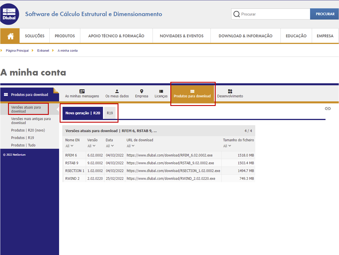 FAQ 005108 | Onde é que estão os links para fazer o download das versões atualizadas do programa RFEM/RSTAB?