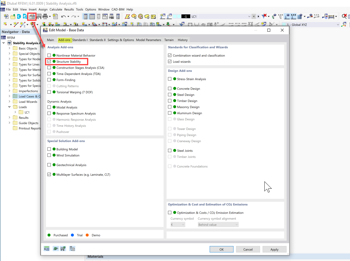 FAQ 005140 | Como é que realizo uma análise de estabilidade para apresentar o fator de carga crítica no RFEM 6?