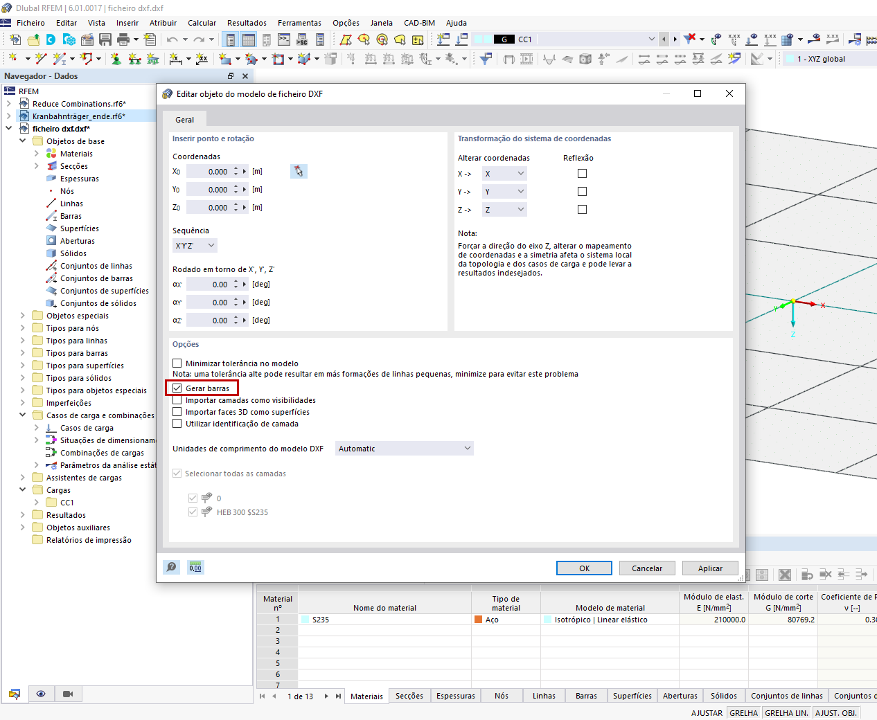 FAQ 005141 | Também é possível criar barras ao importar um ficheiro DXF para o RFEM?