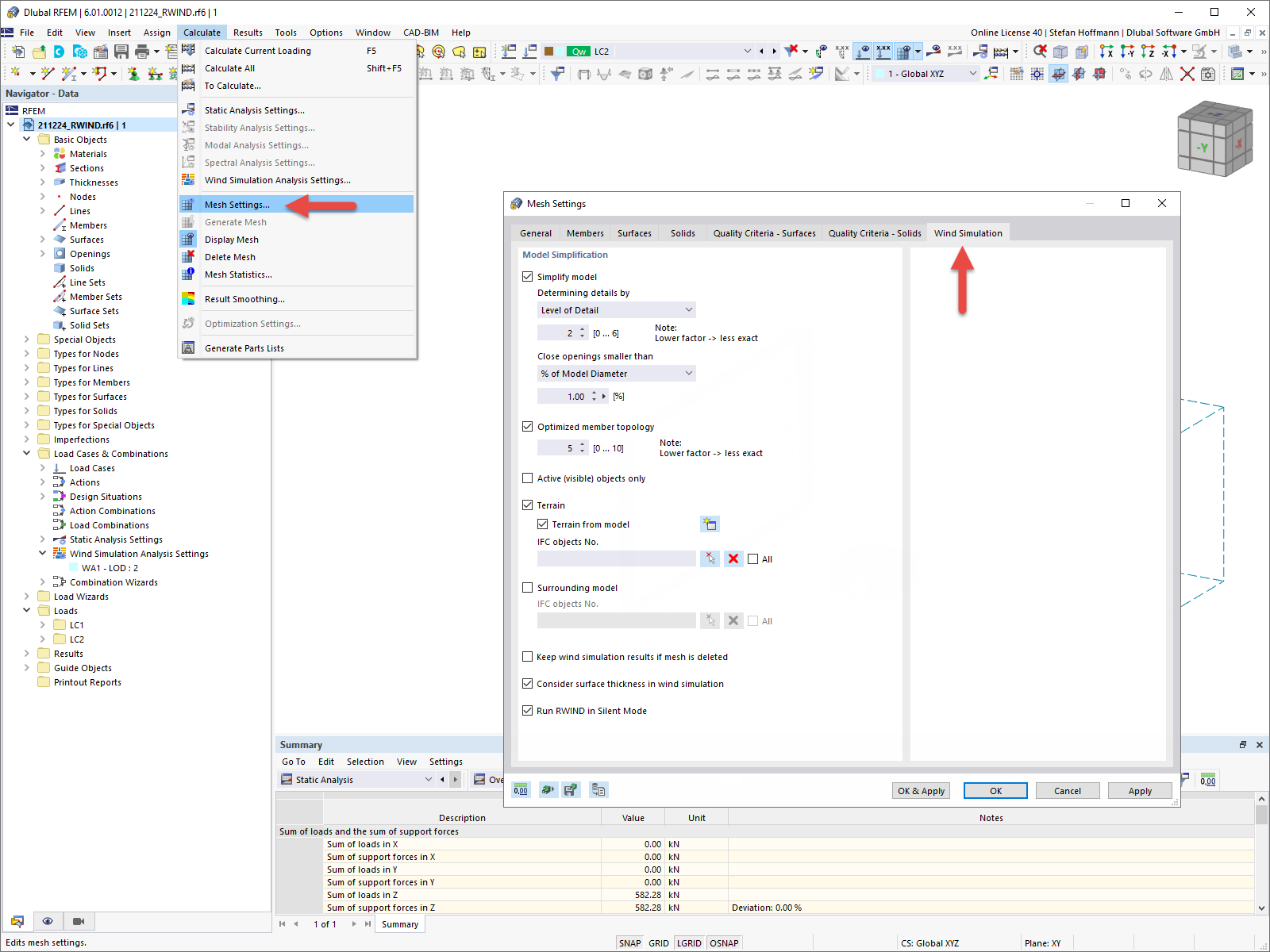 FAQ 005157 | Onde posso ajustar a configuração da minha simulação de vento no RFEM 6/RSTAB 9?