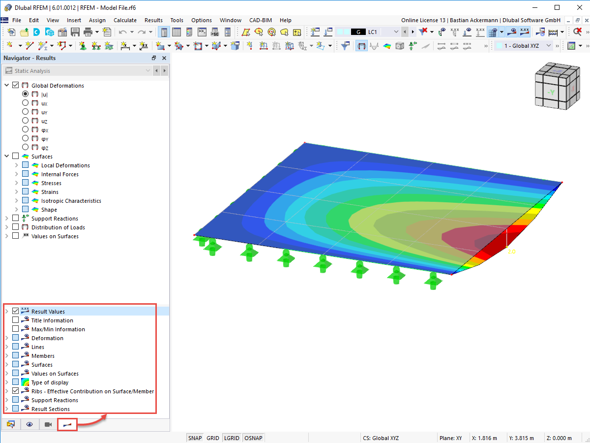 FAQ 005171 | Onde é que posso encontrar as opções de visualização de resultados? No RFEM 5 e RSTAB 8, podem ser encontradas no navegador Mostrar.