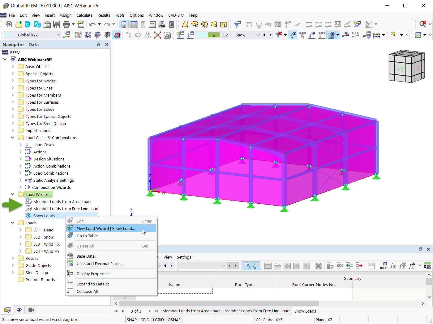 Assistentes de carga - Cargas de neve no RFEM 6