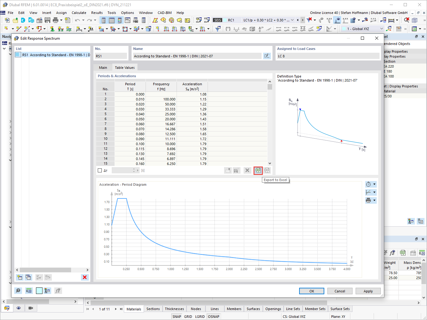 FAQ 005181 | Posso exportar um espectro de resposta do RFEM 6 e utilizá-lo no RFEM 5, por exemplo?