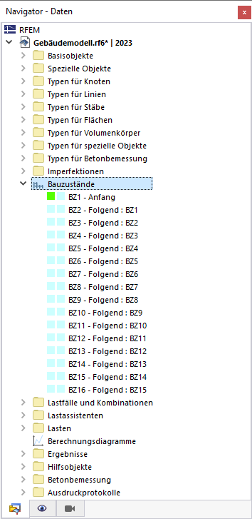 Navegador de categoria "Fases de construção"