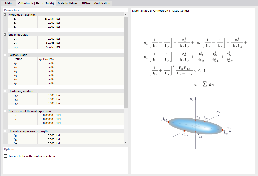 Modelo de material "Ortotrópico | Plástico (sólido) '