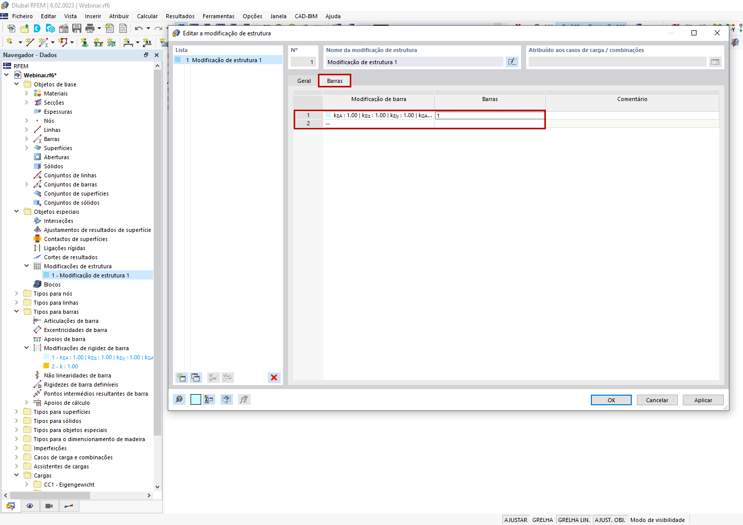 FAQ 005201 | Como é que posso modificar a rigidez de determinadas barras utilizando um fator no RFEM 6 e no RSTAB 9?