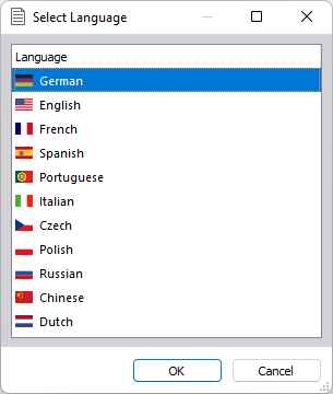 Seleção do idioma para o relatório de impressão