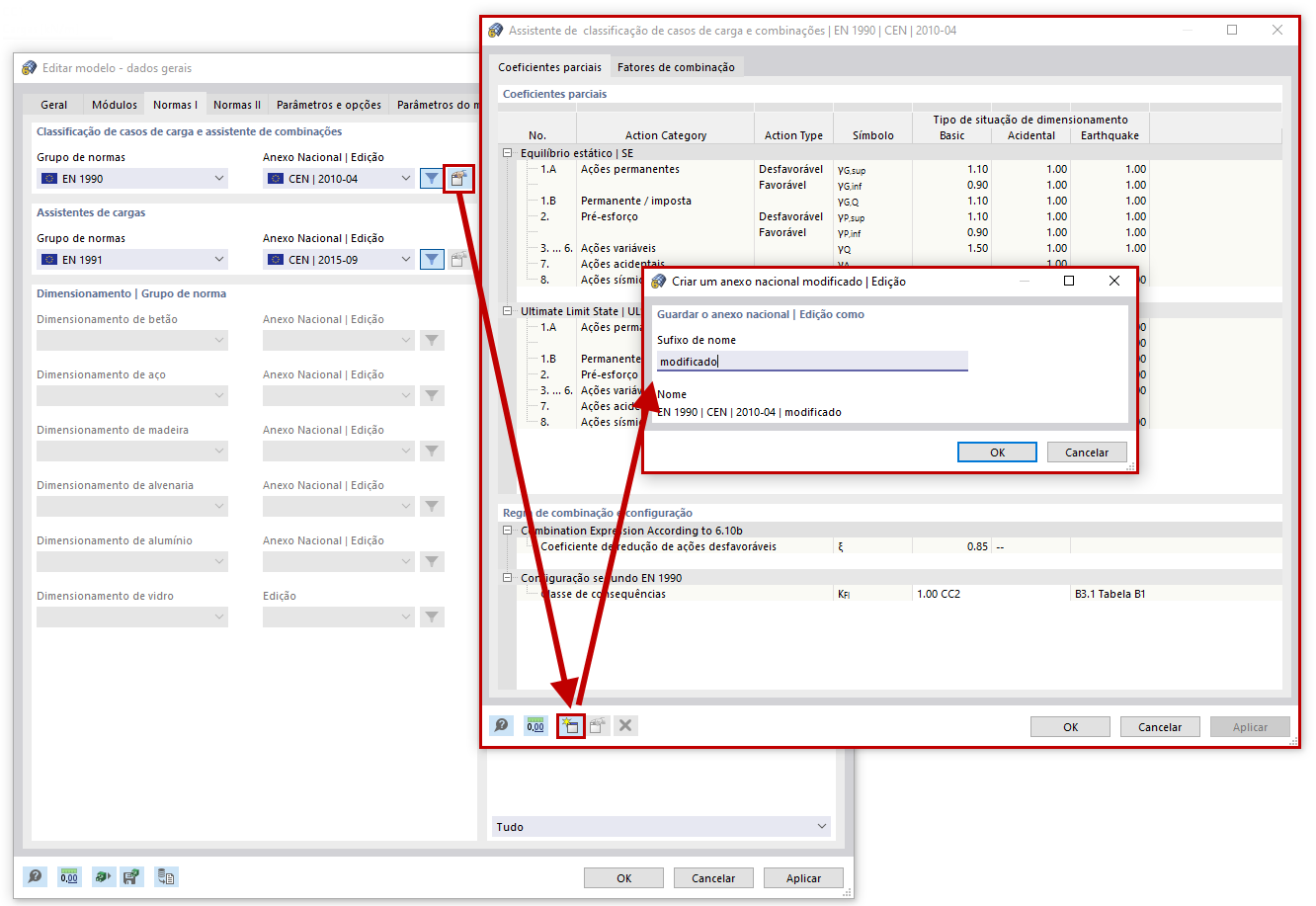 FAQ 005206 | Como é que posso ajustar os coeficientes parciais de segurança e os coeficientes de combinação no RFEM 6 e no RSTAB 9?