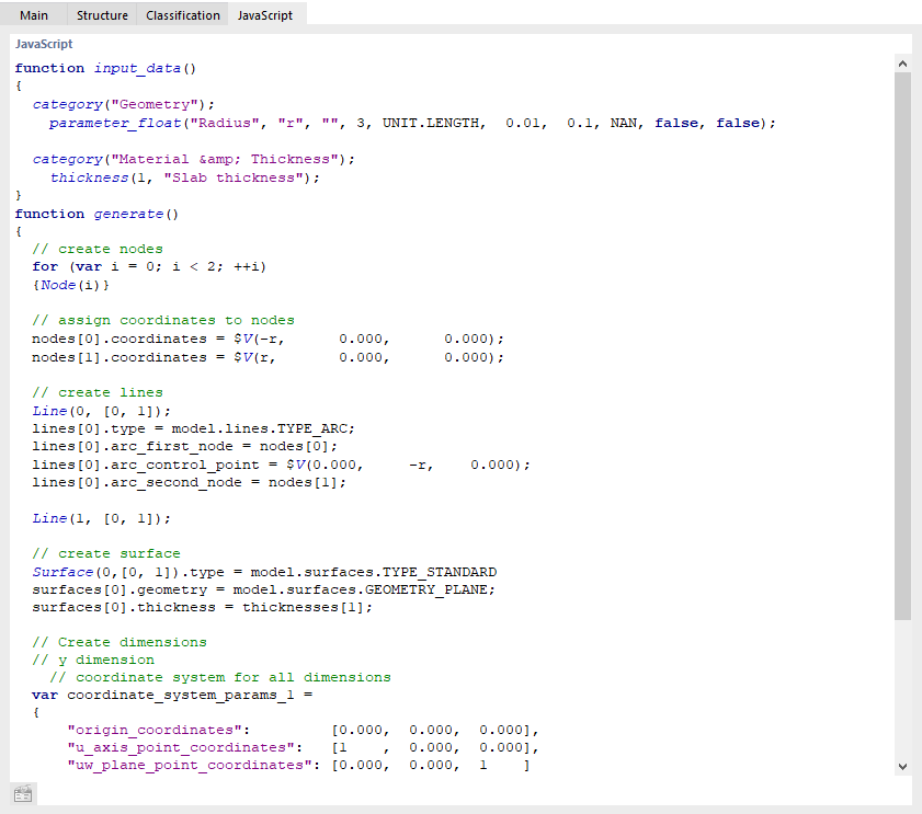 Parâmetros JavaScript de um bloco