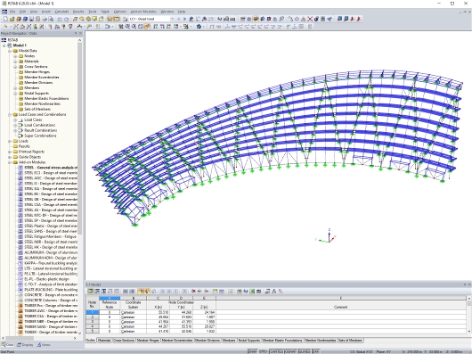 Modelo 3D da estrutura da fachada no RSTAB (© Huana Engineering Consulting (Beijing) Co., Ltd. (SuP Ingenieure GmbH))