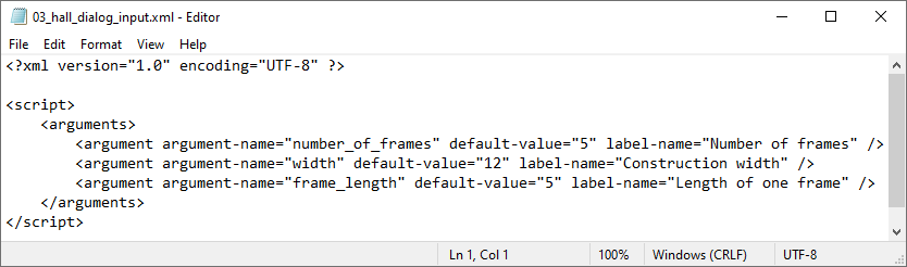 Script XML da máscara de entrada