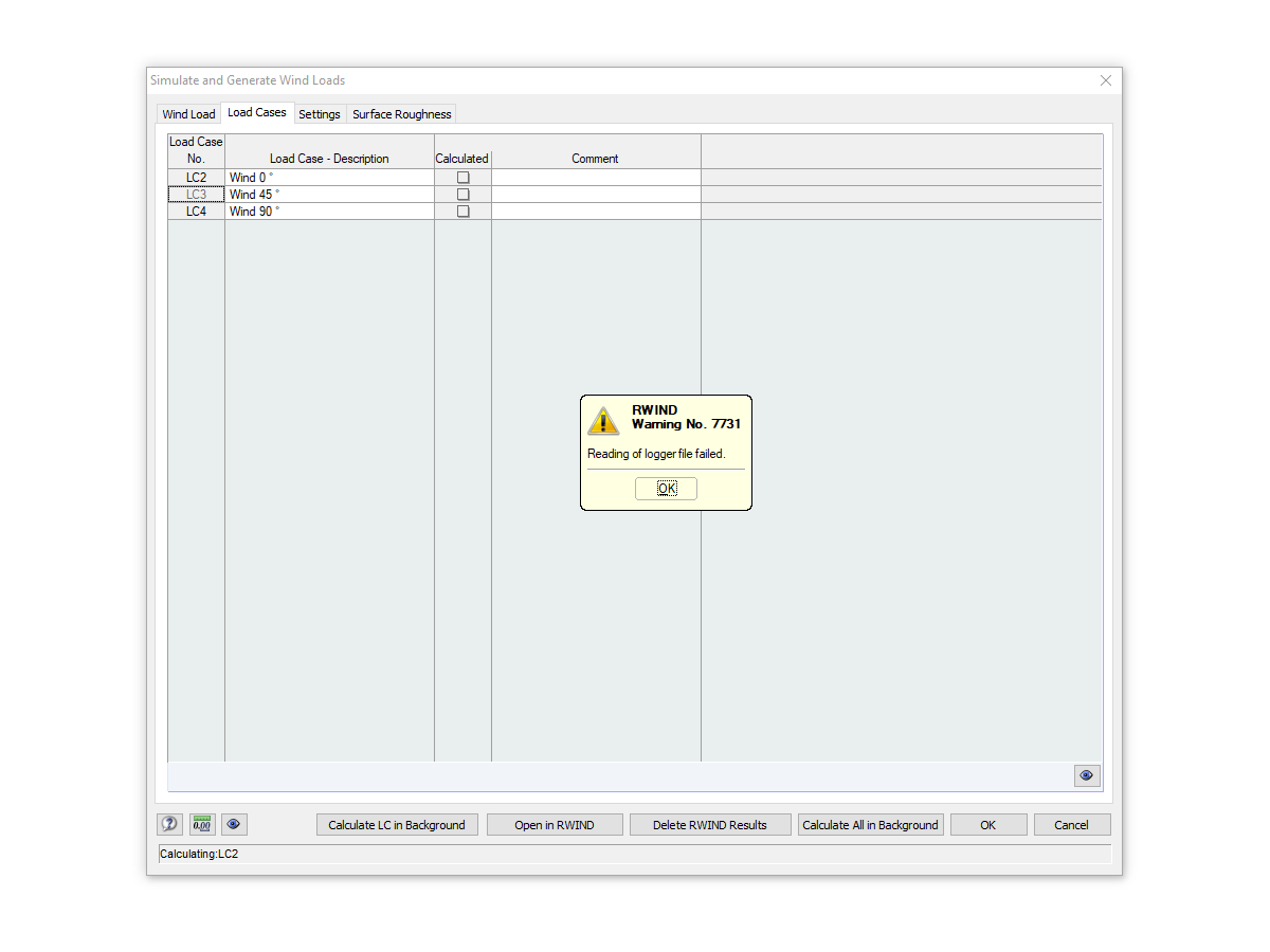 FAQ 005338 | Ao exportar o modelo do RFEM para o RWIND, obtenho a mensagem "Aviso n.º 7731 | Falha na leitura do ficheiro de registo". O que devo fazer?