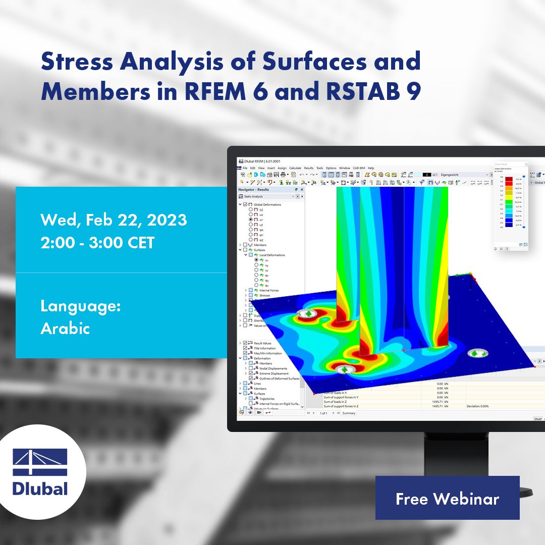 Análise de tensões de superfícies e barras no RFEM 6 e RSTAB 9