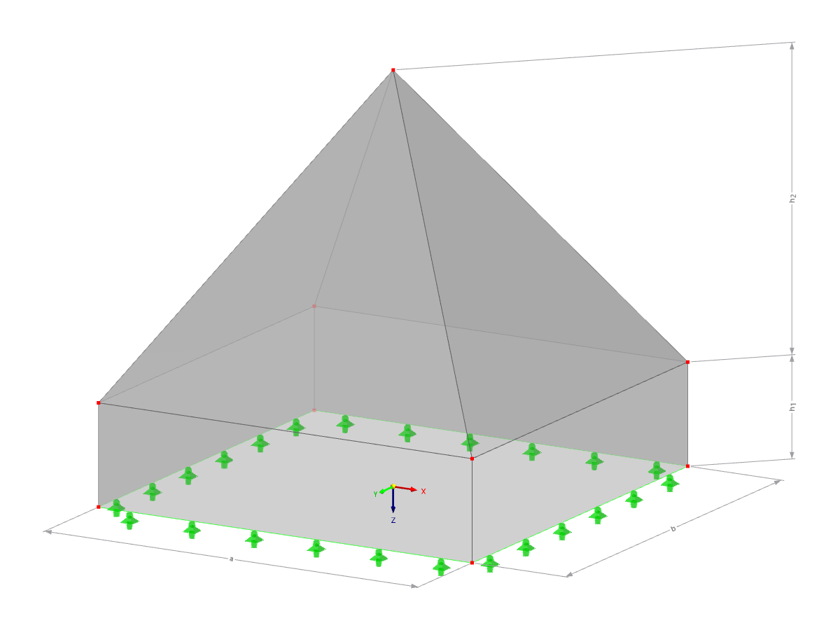 Modelo 000510 | FPC001 | Cobertura em pirâmide com ombreiras, planta baixa retangular | Cobertura em pirâmide com paredes de ombreiras