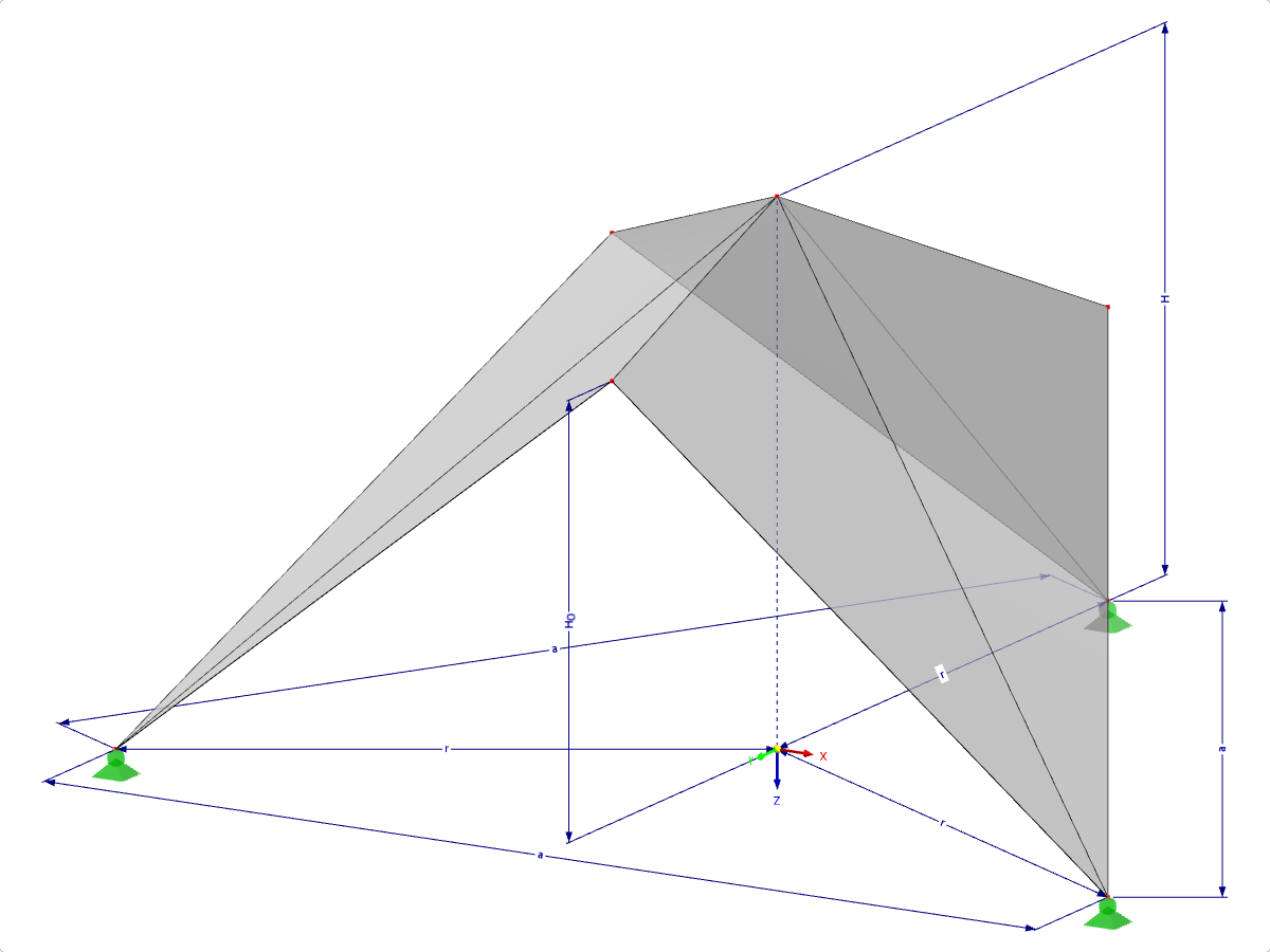 Modelo 001341 | FPC005-a | Sistemas de estruturas dobradas prismáticas. Superfícies dobradas individualmente sobre uma planta baixa triangular, cumes no centro com parâmetros