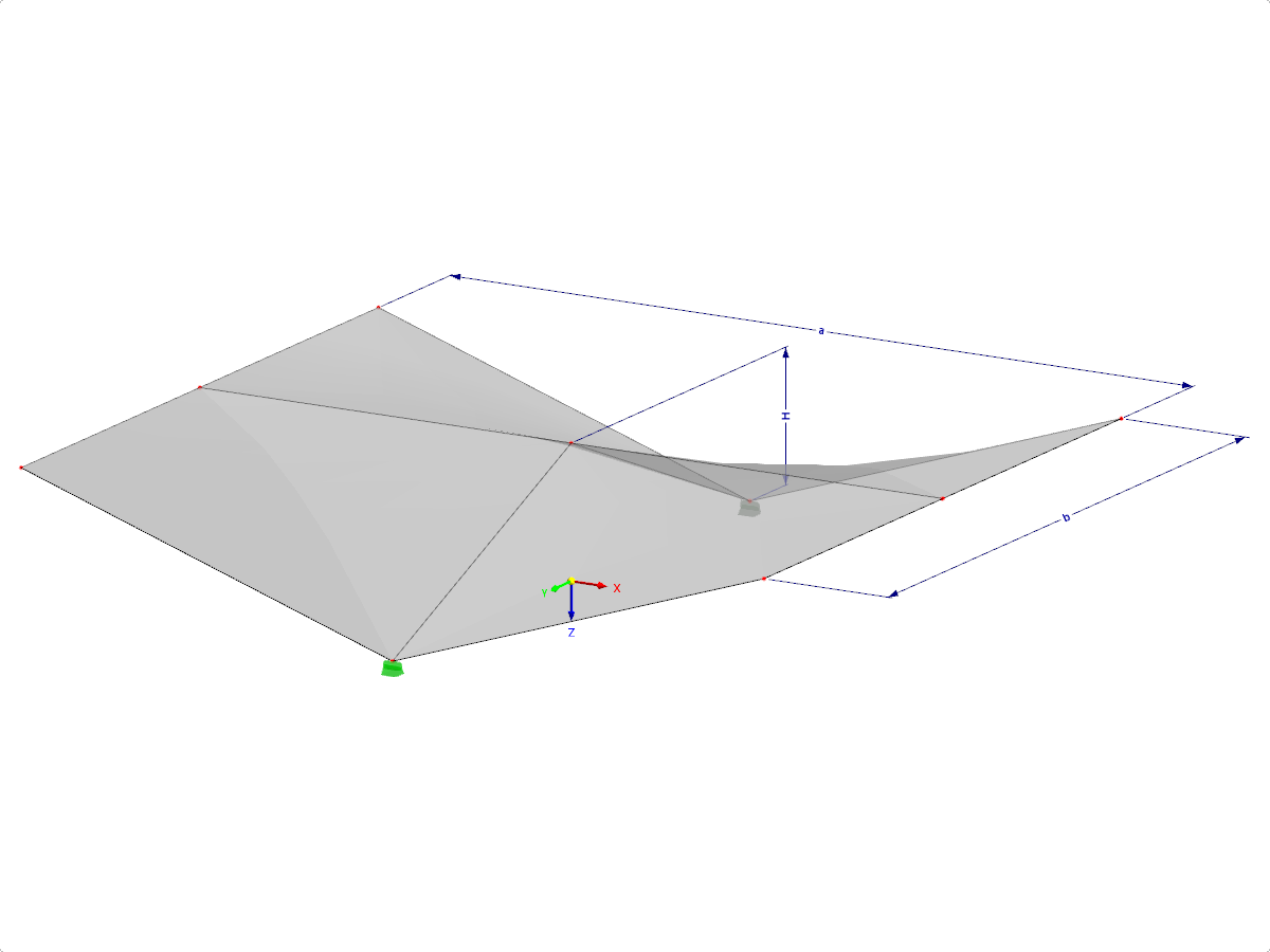 Modelo 002103 | SHH022 | Cascas anticlásticos | Quatro superfícies "Hypar" em planta retangular | 2 contornos, 2 dobras num nível com parâmetros