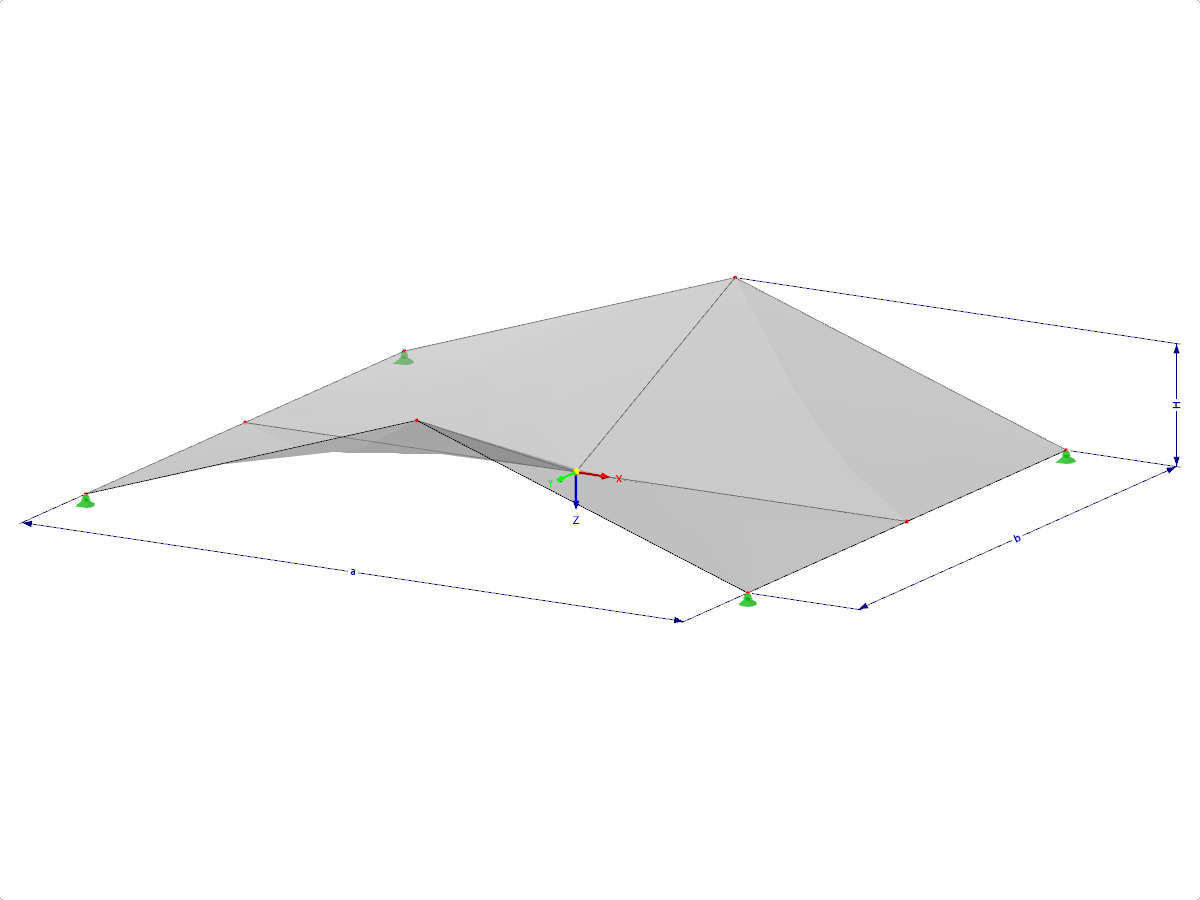 Modelo 002104 | SHH023 | Cascas anticlásticos | Quatro superfícies "Hypar" em planta retangular | 2 contornos, 2 dobras num nível com parâmetros