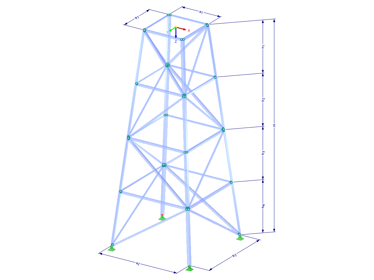 Modelo 002111 | TSR015-b | Torre triangulada | Planta retangular | K-diagonais esquerda/direita e horizontais com parâmetros