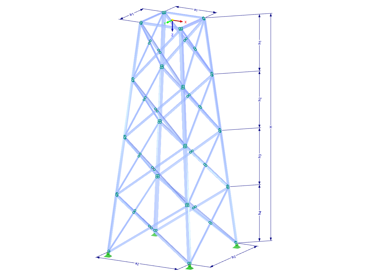 Modelo 002115 | TSR034-b | Torre triangulada | Planta retangular | Diagonais X (interligadas, rectas) com parâmetros
