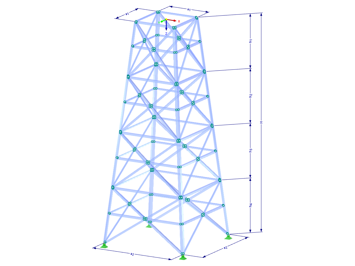 Modelo 002118 | TSR037 | Torre triangulada | Planta retangular | Diagonais X (retas) & escoras & horizontais com parâmetros
