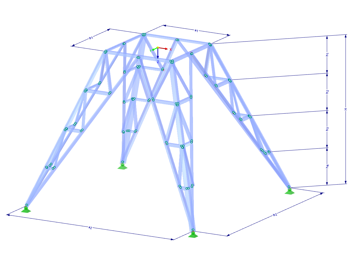 Modelo 002191 | TSR060 | Torre triangulada | Planta retangular | Diagonais K inferiores e horizontais intermédias com parâmetros