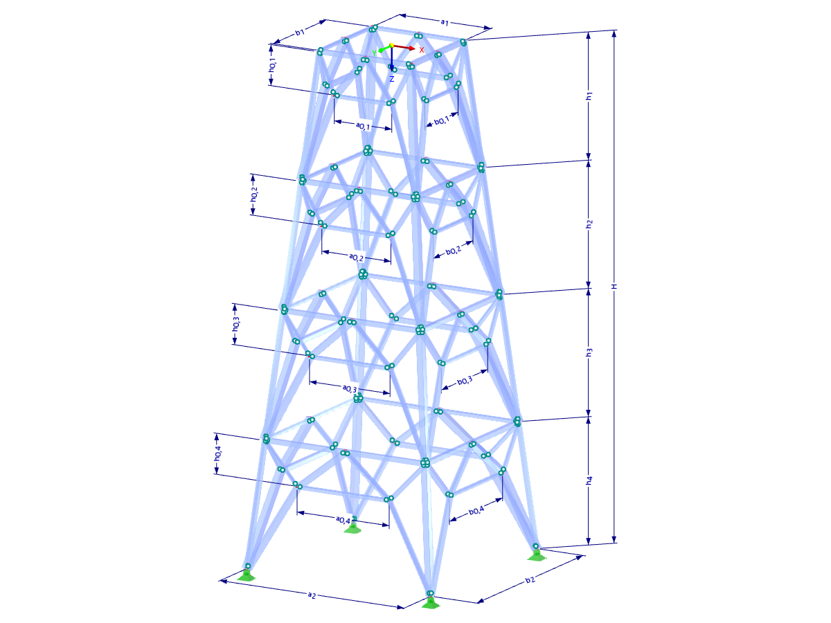 Modelo 002226 | TSR053-b | Torre triangulada | Planta retangular | K-diagonais inferior (poligonal) e horizontais intermédias com parâmetros