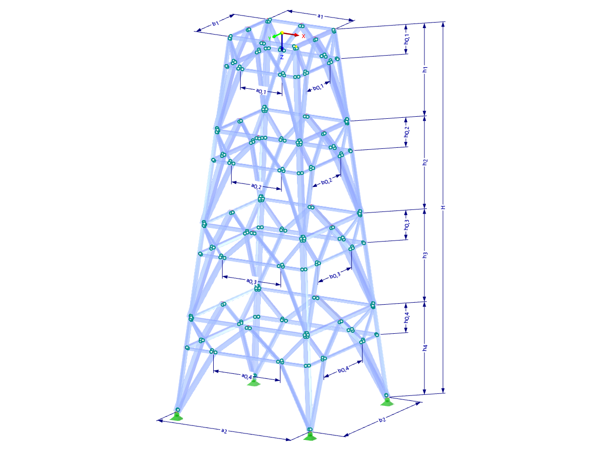 Modelo 002227 | TSR054-b | Torre triangulada | Planta retangular | K-diagonais inferior (poligonal) e horizontais intermédias com parâmetros