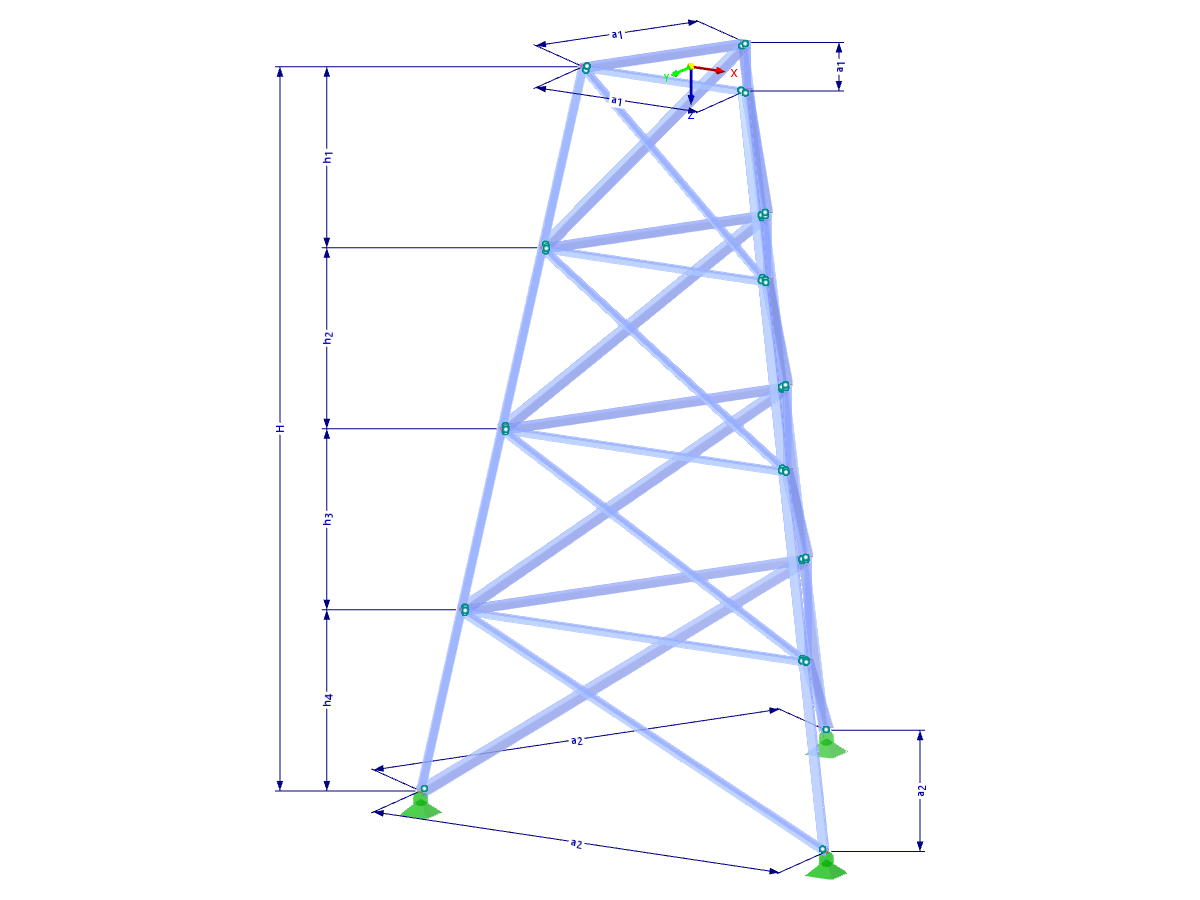 Modelo 002314 | TST002-b | Torre triangulada | Planta triangular | Diagonais para baixo e horizontais com parâmetros