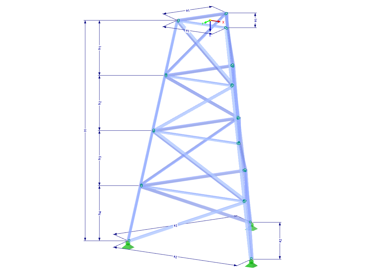 Modelo 002318 | TST013-b | Torre triangulada | Planta triangular | K-diagonais à esquerda e horizontais com parâmetros