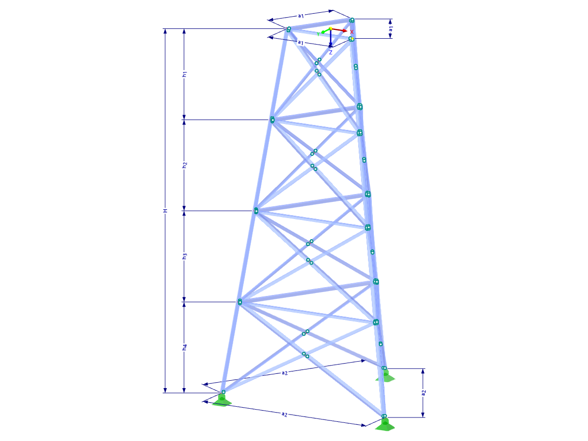 Modelo 002337 | TST035-b | Torre triangulada | Planta triangular | Diagonais X (interligadas) e horizontais com parâmetros