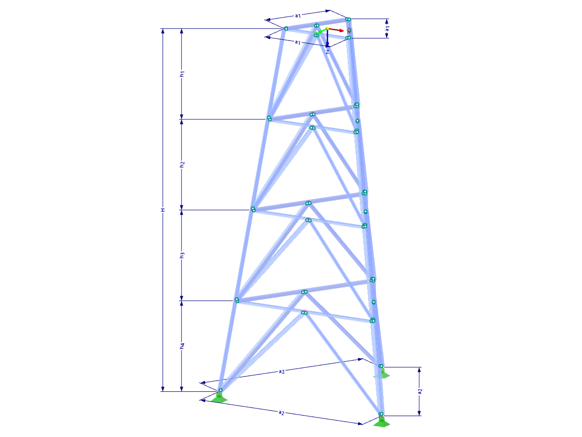 Modelo 002366 | TST050 | Torre triangulada | Planta triangular | K-diagonais inferiores e horizontais com parâmetros