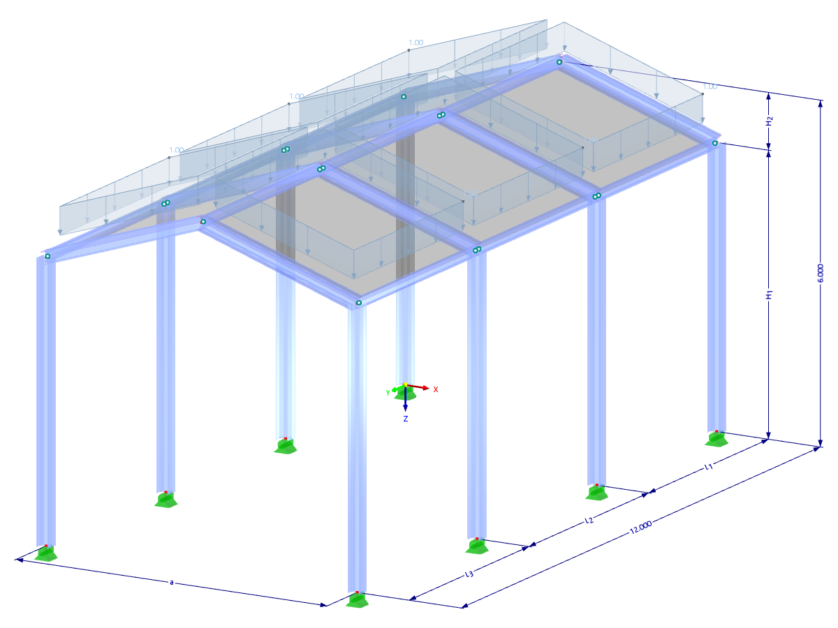 Modelo 002532 | Pavilhão | Pavilhão de vários vãos | Pórtico rígido dobrado com parâmetros