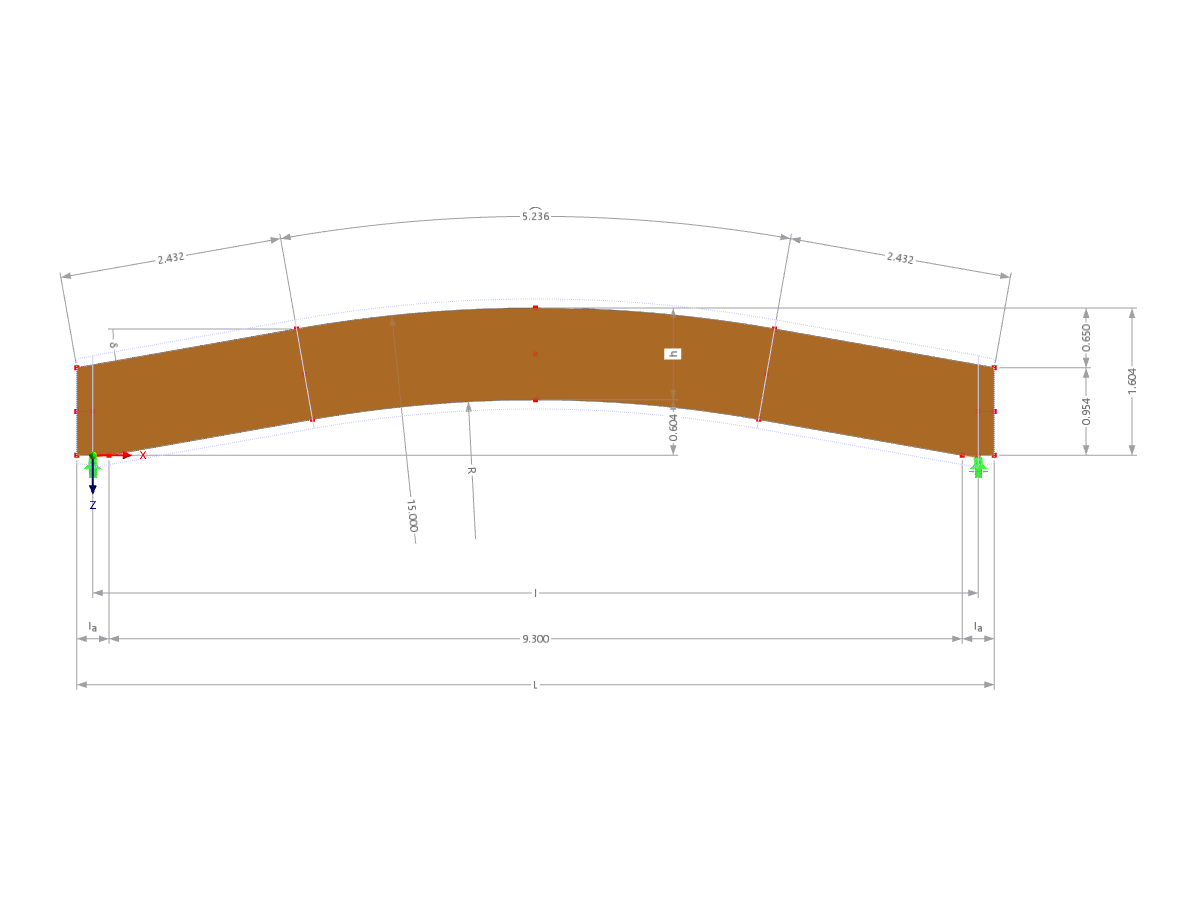 Modelo 003619 | GLB-MS401 | Viga de madeira laminada colada | Curvado | Altura constante | Simétrico com parâmetros