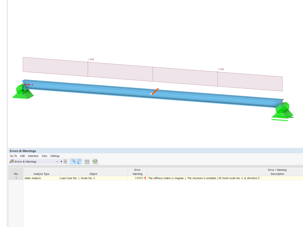 FAQ 005345 | O meu modelo no RFEM 6/RSTAB 9 é instável. Qual poderá ser o motivo?