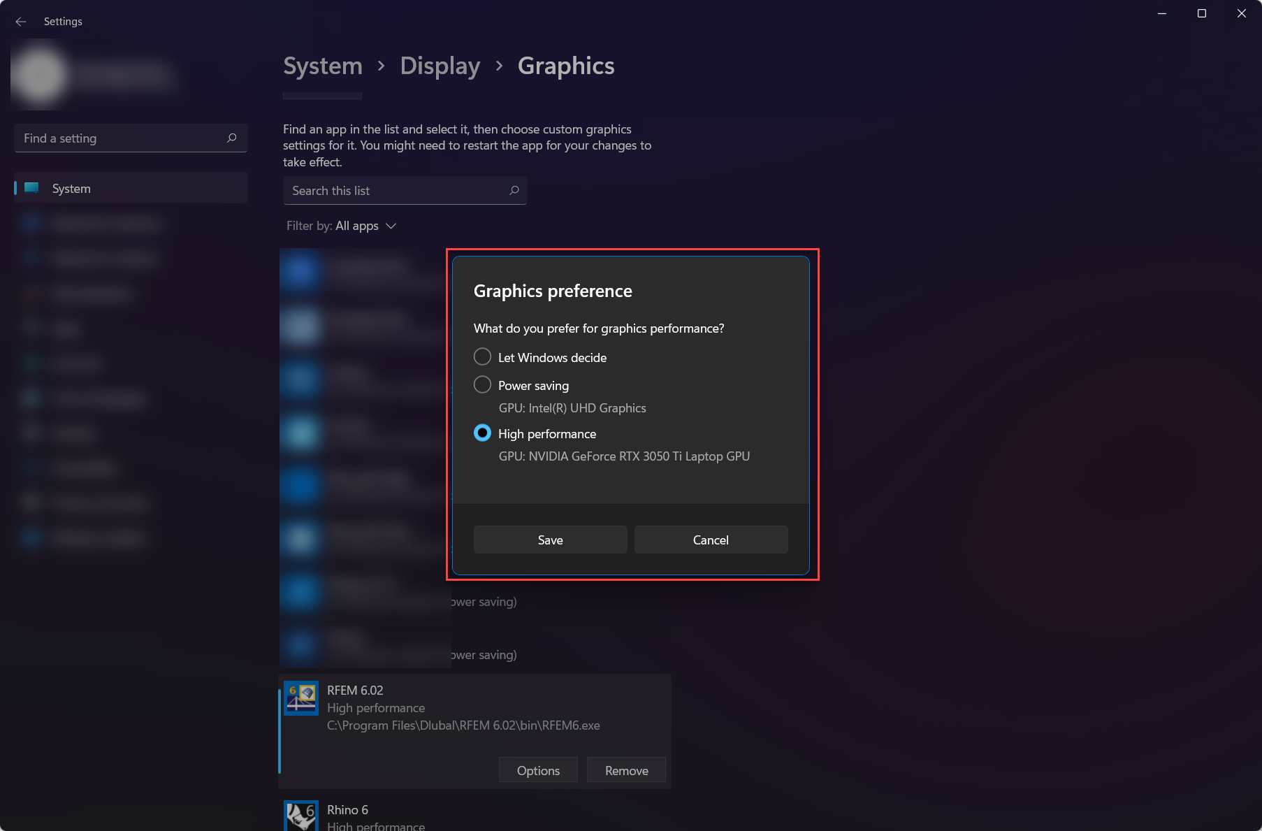 FAQ 005352 | Como é que posso ter a certeza de que o RFEM 6 está a utilizar a placa gráfica dedicada do meu computador?