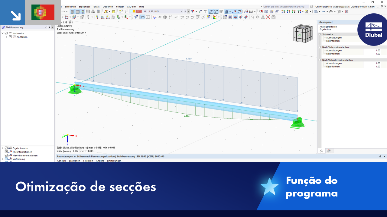 Função do programa | Otimização de secções paramétricas