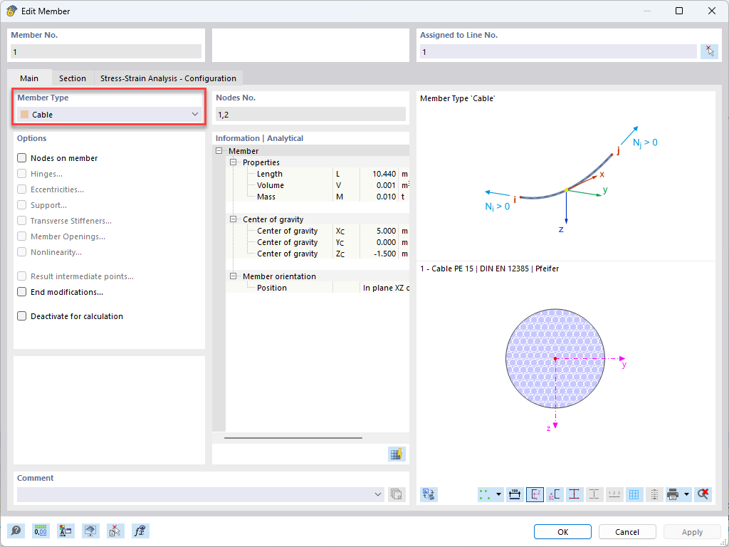 KB 001880 | Dimensionamento de estruturas de cabos no RFEM 6 e RSTAB 9