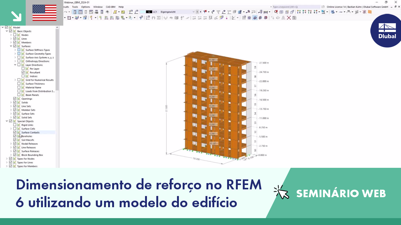 Dimensionamento de reforço no RFEM 6 utilizando um modelo do edifício