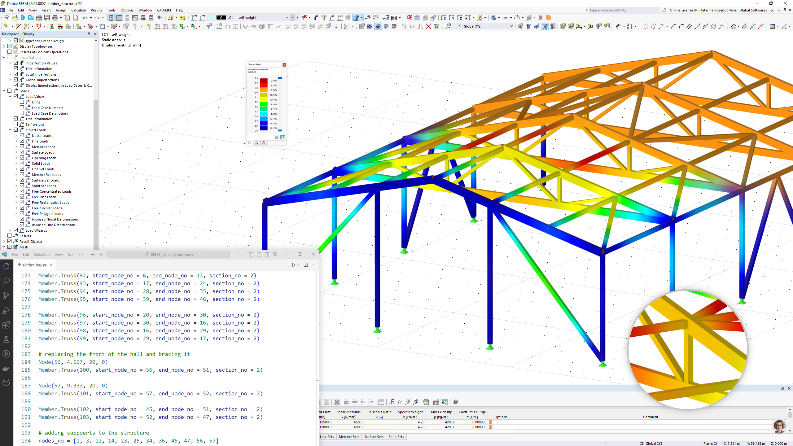 Deformação da estrutura de madeira no RFEM 6 | Serviço web e API