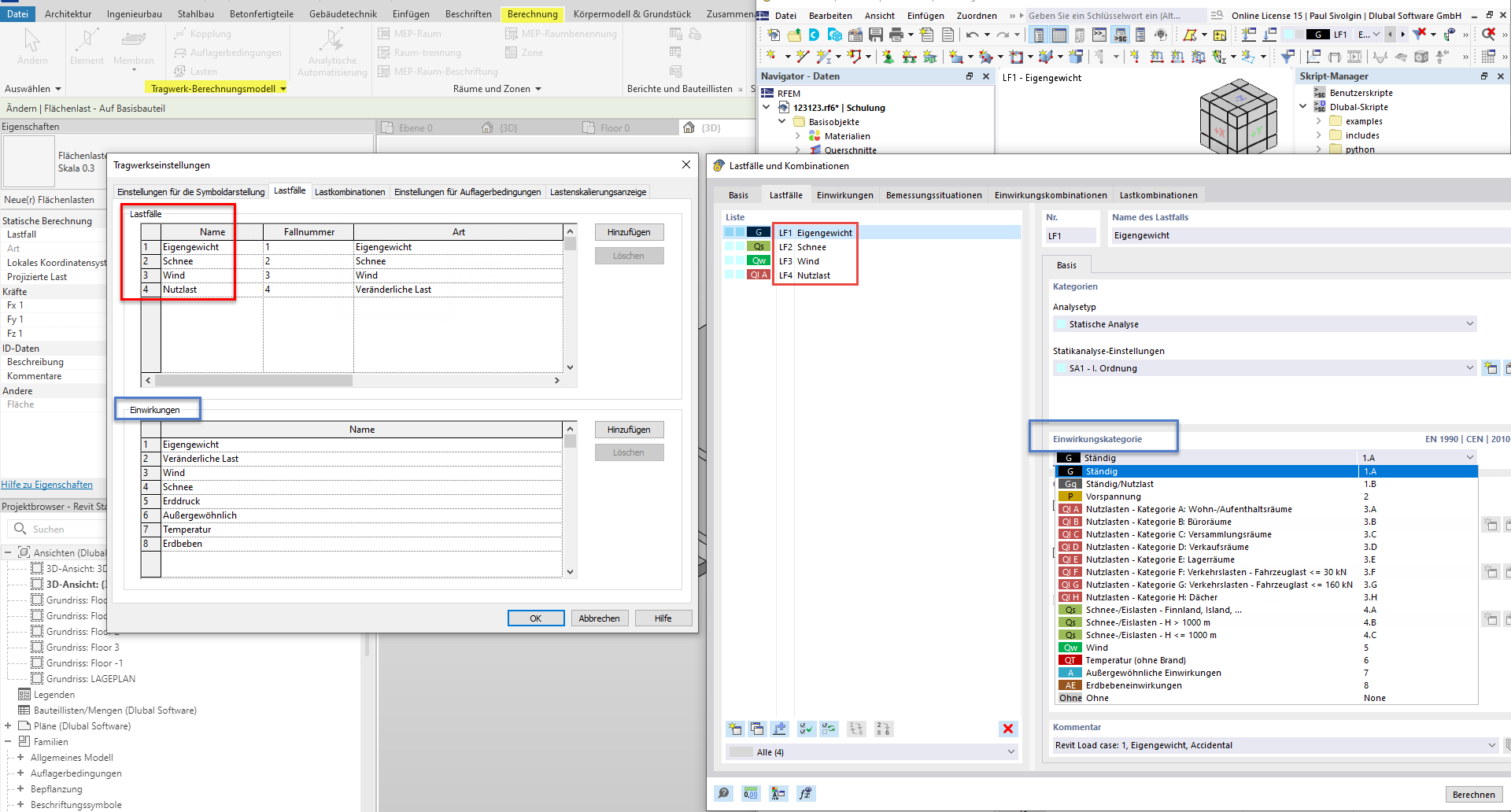 Casos de carga e ações no Revit