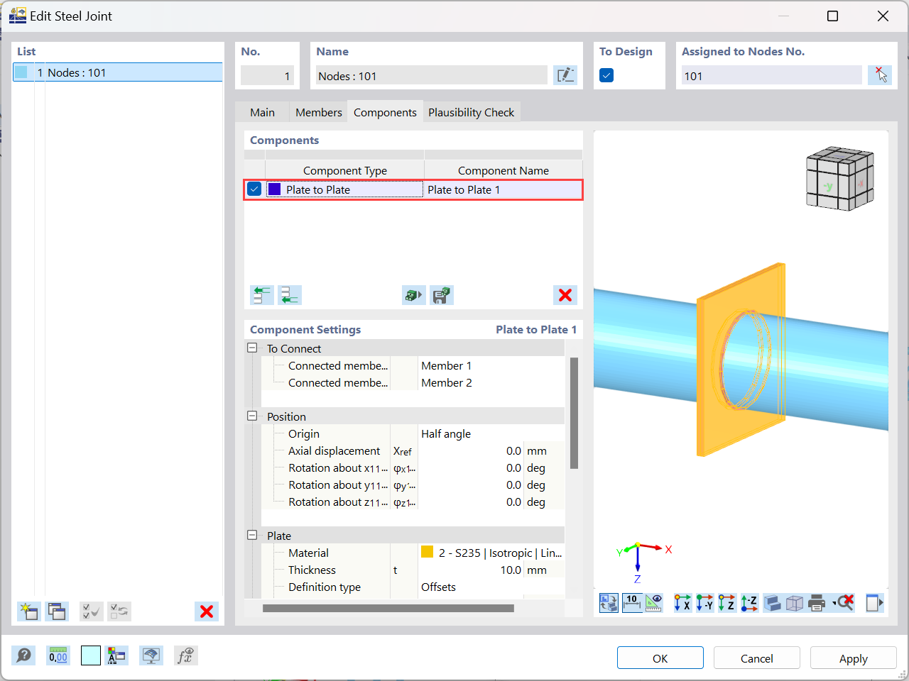 Componente "Placa com placa": configuracao